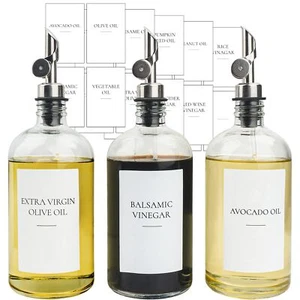 3PCS Oil Dispensers with Labels 16.23oz Kitchen Cooking Glass Bottles Contain... - Picture 1 of 9