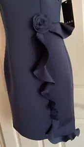 NERO By Jatin Varma Ruffled Sheath Cocktail Dress Sz 6 Sleeveless Navy NWT-$550 - Picture 1 of 7