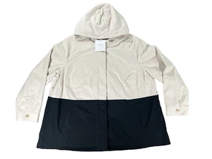 J Jill Jacket Women Cream and Black Hooded Button Front Utility Stretch 2XL NWT - Picture 1 of 13