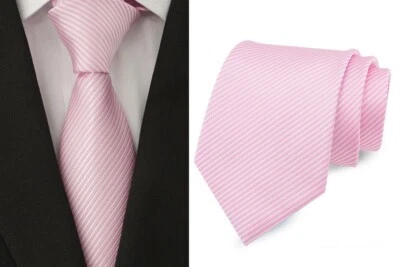 New Classic Striped Solid Pink JACQUARD WOVEN 100% Silk Men's Tie Necktie - Image 1 of 2