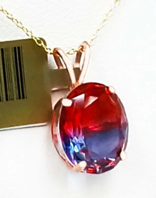 AAA 5.65 Cts BLUE & PINK TOURMALINE PENDANT 14K ROSE GOLD - New With Tag - Image 1 of 4