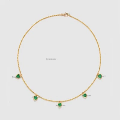 Nuevo Collar Cadena Esmeralda Real Corte Corazón Oro 14k con Regalo de Boda Joyería Fina Foto 1 de 4