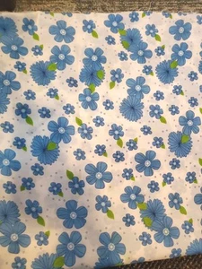 Vintage Sewing Fabric 1970s Flower Power Blue & White Dots 2ydsx45" Cotton - Picture 1 of 5