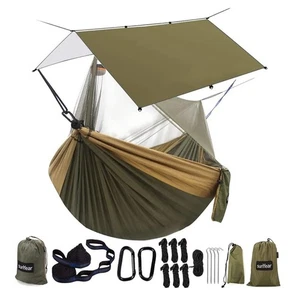 Sunyear Doppelhängematte Camping mit Regen Fliegenplane und Netz tragbar 118" L x 78" B - Bild 1 von 10