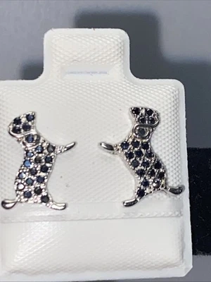 925 Sterling Silver, Dog Blue Cz, Stud Earrings New - Image 1 of 4