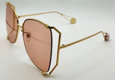 Gucci GG0252S Gold Frame Pink Lens Sunglasses Oversized Geometric Cat Eye NWT - Image 1 of 4