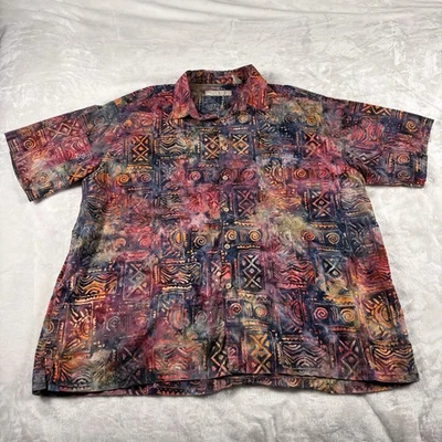 Camisa de campamento hawaiana Island Republic para hombre grande negra roja corbata troquel llamas tribal Foto 1 de 4