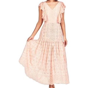 Love Shack Fancy Maxi Dress Size S Cressida Pink Lace Eyelet Ruffles Floral - Picture 1 of 16