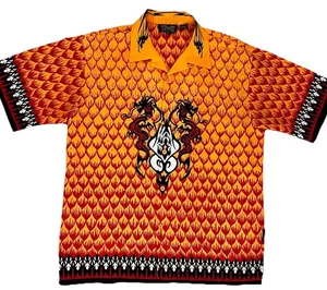 EUC Dragonfly Button Down Shirt Men’s XL Orange Dragons Tribal Scales - Picture 1 of 9