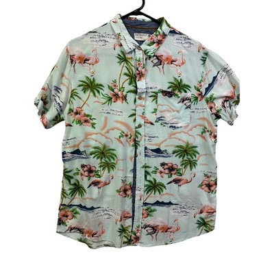 Camisa havaiana RETROFIT marca Mfg Flamingo palm tree masculina tamanho grande - Imagem 1 de 4