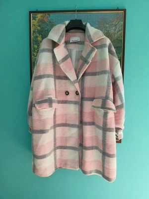 Cappotto over ovetto quadrettoni bianco rosa grigio giacca giaccone tipo vicolo - Immagine 1 di 4