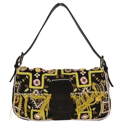 Fendi Black Canvas Beads Baguette Handbag 134788 - Image 1 of 4