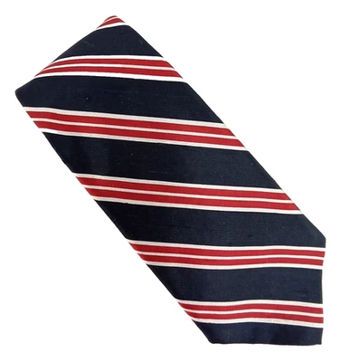 Corbata de Seda Lands End 3 x 56 Clásica Azul Marino Rojo Rayas Corbata de Oficina Ejecutiva Foto 1 de 4
