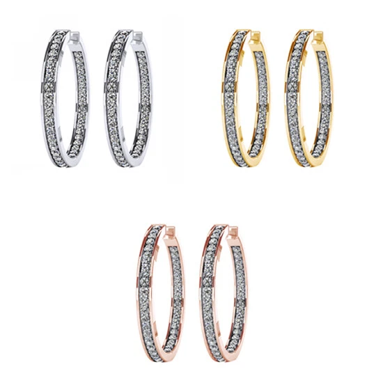 Aretes tipo argolla de oro macizo de 14 k con diamantes de adentro hacia afuera de 1,29 quilates Foto 1 de 1