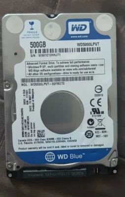 HDD 2,5" 500 GB SATA 3 WESTERN DIGITAL WD5000LPVT - 00FMCT0 WD BLUE. TESTATO. - Immagine 1 di 3