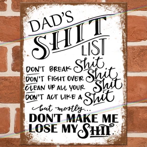 LISTA DE PAPÁS Divertidos letreros de metal padre cocina bar garaje cobertizo pub broma letrero de hojalata Reino Unido - Imagen 1 de 3