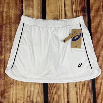 Asics Court Skort 女式中号白色全新网球裙压缩短裤黑色 — 第 1/4 张图片
