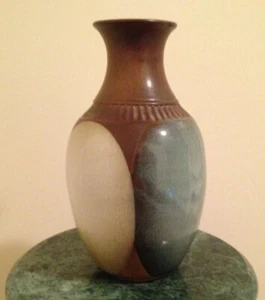 Pottery Vase - Brown, Blue and Tan Handcrafted Stoneware, 9 1/2" High - Picture 1 of 12