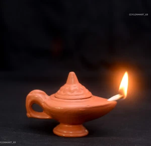 Handmade Aladdin Clay Oil Lamp Pot Separate Lid Self Handle Home Yoga Meditation - Picture 1 of 8