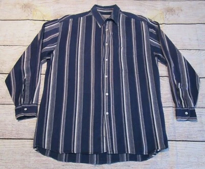 Camisa informal de algodón grande vintage Pure Stuff para hombre azul blanco a rayas manga larga Foto 1 de 4