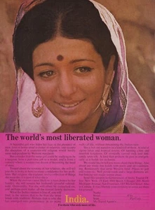 1969 Vtg Ad India Tourist Office World's Most Liberated Woman Bindi Hindu Travel - Picture 1 of 3