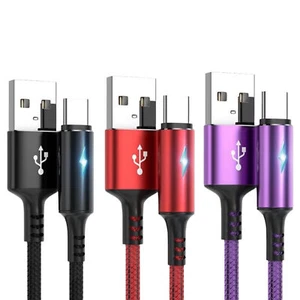 USB C Cable Nylon Fast Charging Cable With LED Light For Laptop, Computer, Phone - Photo 1 sur 21