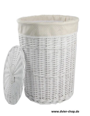 Wäschekorb weiß rund weide m. Bezug creme weiß D.39 H.55  - Bild 1 von 3