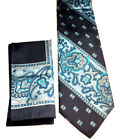 Authentc 70S Vintage Berkley 2Pc  Blue Paisley Designer Necktie Tie Handkerchief