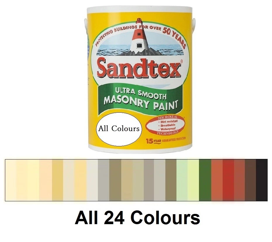 Sandtex Pittura Muratura 5L Qualità Ultra Liscia Impermeabile Tutti i 24 Colori - Immagine 1 di 1