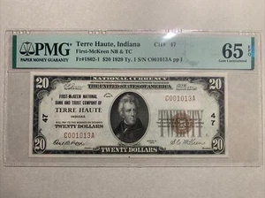 1929-$20 Terre Haute, IN.- Fr#1802-1- Type 1- CH# 47-2, PMG 65 EPQ- Low Serial # - Picture 1 of 2