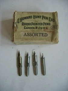 Vintage C Howard Hunt Pen Co. Round Pointed Pen Tips Assorted Box of 4 pens - Picture 1 of 8