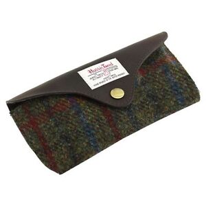 Harris Tweed Glasses Case with Leather Trim: Breanais Green 