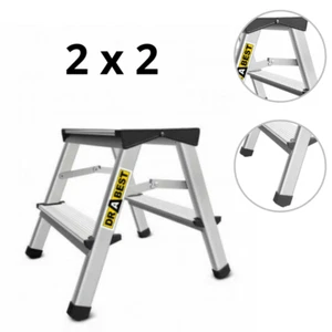 Doppelleiter Trittleiter Stehleiter 2x2 Stufen Aluleiter Haushalt Klapptritt NEU - Bild 1 von 9