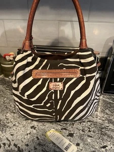 Brighton Vera Zebra Canvas Large Hobo Brown & White Striped - Picture 1 of 10