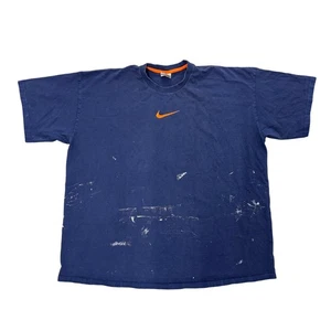 Vintage Y2K Nike T-Shirt Navy Blau Orange Center Swoosh Logo Herren 3XL Tee - Bild 1 von 6