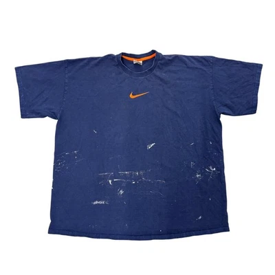Vintage Y2K Nike T Shirt Navy Blue Orange Center Swoosh Logo Men's 3XL Tee - Image 1 of 4