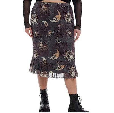 Falda midi con calavera celeste ligeramente asimétrica Hot Topic nueva con etiquetas talla 2X Foto 1 de 4