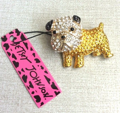 Betsey Johnson Diseñador Oro Cristal Perro Colgante y Broche Prendedor ¡Nuevo Belleza! Foto 1 de 2