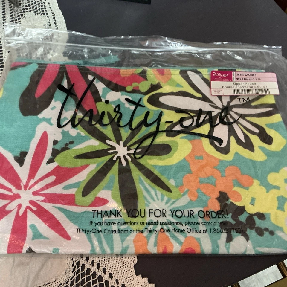 "Thirty-One Flower Daisy Craze 952A bolsa de lona con cremallera - nueva 12,5X9"" A18" Foto 1 de 4