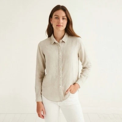 Baird McNutt Irish Linen J. Crew Slim Perfect Button Down Shirt Oatmeal 8  - Image 1 of 4