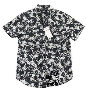 Cactus Shirt Mens Medium Black White Bamboo Leaf Print Slim Fit Cotton Casual - Picture 1 of 13