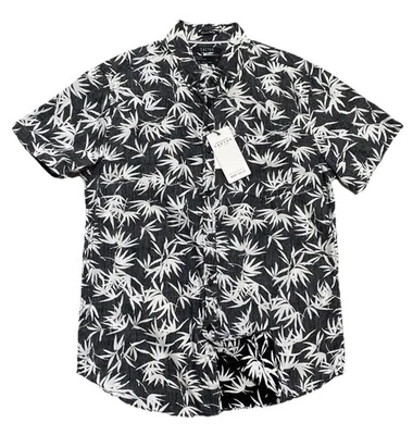 Cactus Shirt Mens Medium Black White Bamboo Leaf Print Slim Fit Cotton Casual - Image 1 of 4