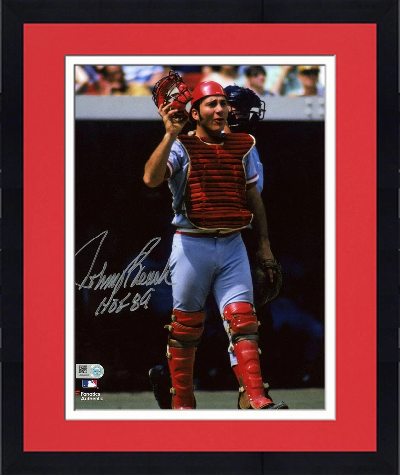 Foto firmada por Johnny Bench Reds de 8" x 10" en equipo receptor y "HOF 89" Insc Foto 1 de 1