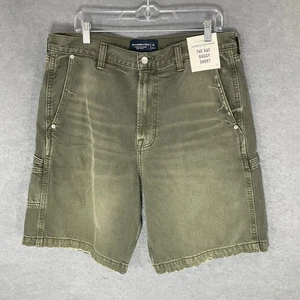 Abercrombie & Fitch Mens Baggy Shorts Authentic Rigid Denim Olive Green Size 33 - Picture 1 of 17