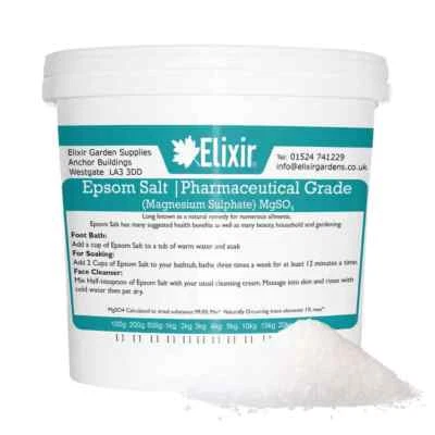 ELIXIR GARDENS EPSOM BATH SALTS | 10KG TUB | Pharmaceutical Grade | Magnesium Sulphate