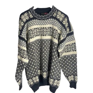 Vintage Icelandic Hand Knit Wool Sweater Men’s Large Gray Black Fair Isle - Picture 1 of 9