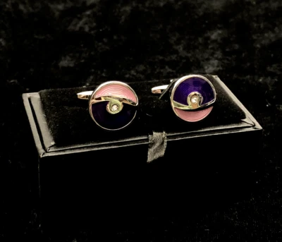 Gemelos Welbijoux únicos redondos esmalte violeta puño de lujo francés Foto 1 de 4