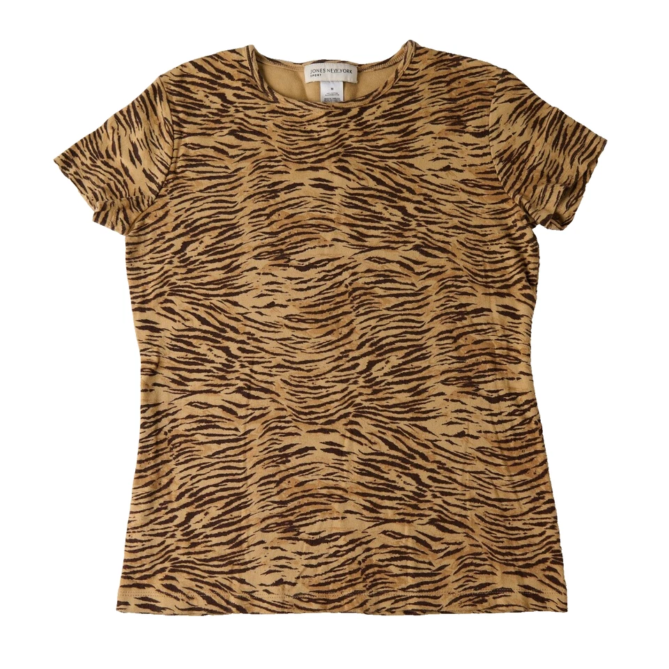 Jones New York Sport T-Shirt Women’s M Tiger Animal Print 100% Cotton Safari Y2K - Image 1 of 4