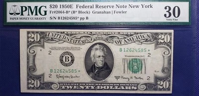 Fr#2064-B* $20 1950E **STAR** FRN New York (SN:B12624585*) PMG VF 30 - Image 1 of 2
