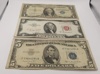 3 Note Lot $1 (1957A Silver Cert) $2 (1953A Red Seal) $5 (1953B Silver Cert)#807 - Image 1 of 4